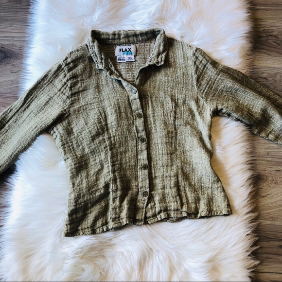 Flax Tops - Flax Linen Long Sleeve Button Up Top Size Small